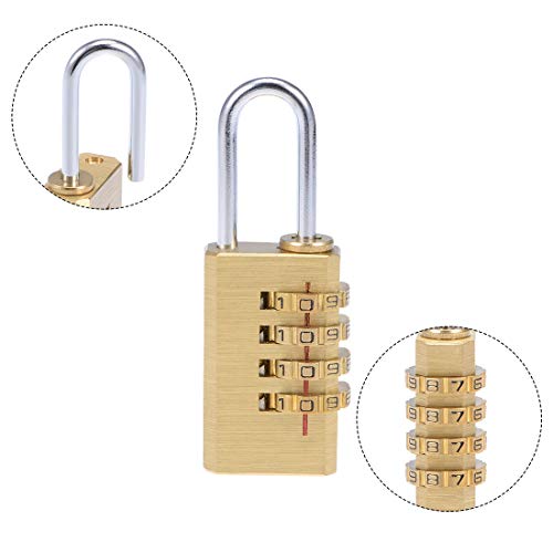 Image of uxcell 4 Digit Combination Padlock Brass Lock 3mm Shackle Dia 21mm Body Width Weatherproof Fence Gate Gym Locker Lock for Travel Outdoor