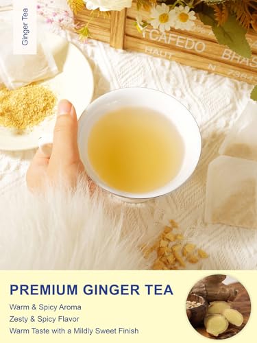 Image of TeeLux Ginger Tea Bags, Natural Ginger Root Tea, Spicy & Zesty & Warm Flavor, Caffeine Free, 100 Count