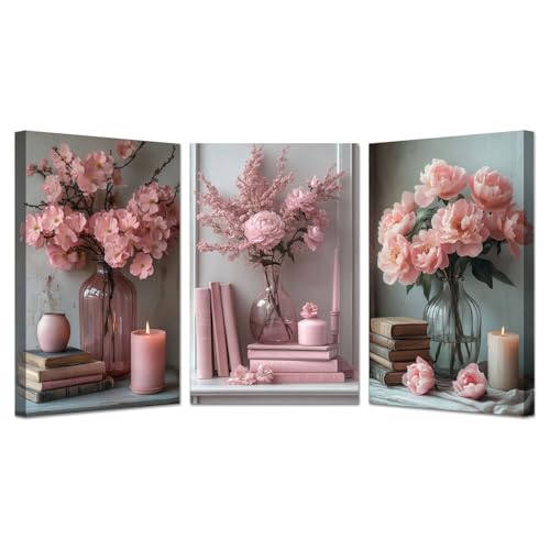 Poster Boho Plante TODOAA lot de 3 tableaux floraux rose 30x45cm avec cadre