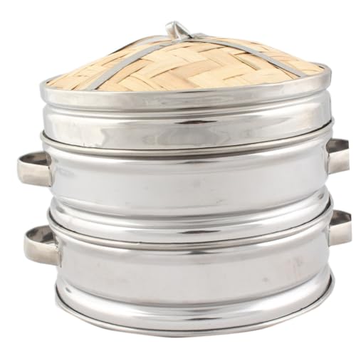 HIAKDOFT 不銹鋼製竹底蒸し器 両手ハンドル付き 蒸しラック 饅頭 点心用 耐久性高く調理に キッチン用ポータブル蒸籠