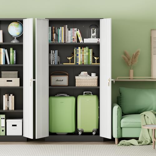 Image of INTERGREAT Metal Storage Cabinet with Lock,72 inch Steel Lockable File Locker Cabinet with Locking Doors and Adjustable Shelves, Storage Lockers for Office, Home, Garage, Gym, School (Black Grey)