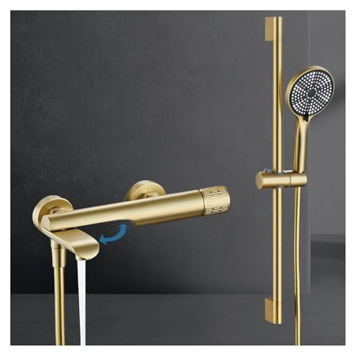 Robinet de Baignoire avec Douchette 3 Jets, Mural Mitigeur de Baignoire avec bec rotatif à 90°, 1.5m Flexible et Support, Robinet Mitigeur pour Salle de...