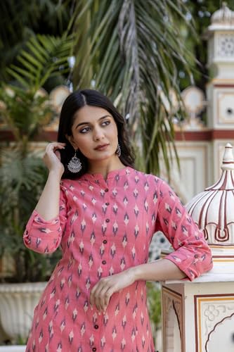 Image of Pistaa's Women Printed Mandarin A-Line Cotton Kurta With Palazzos