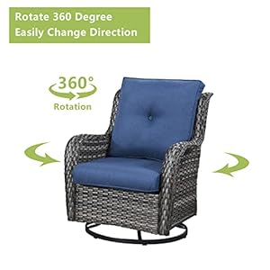 5 Piece Outdoor Patio Furniture Set Rattan Wicker Patio Conversation Sets with 2 Swivel Rocker Chairs2 Ottomans and 1 Sofa for Outside Porch Deck BackyardMixed GreyBlue