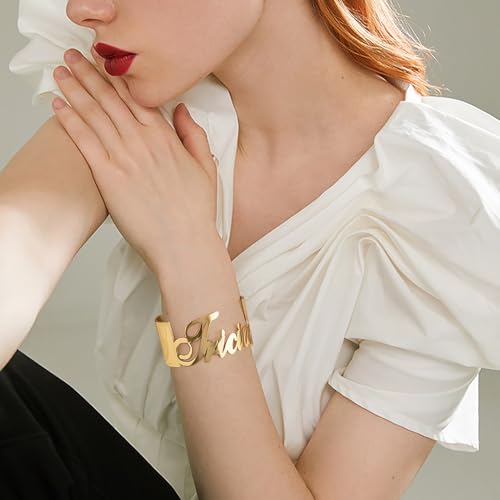 kkjoy Personalized Name Bracelet Stainless Steel Customize Letter Nameplate Cuff Bangle for Women Men Couple Family Members4