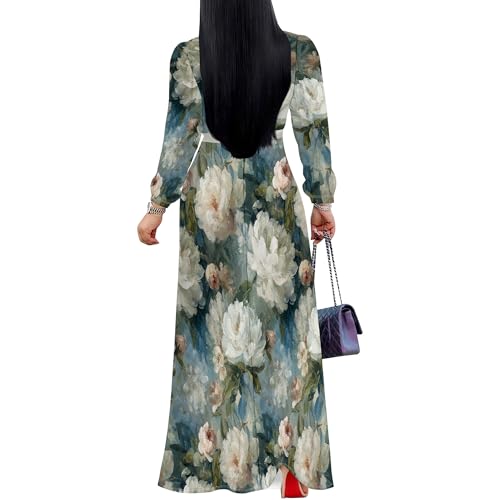 Image of PinkPatty Women's Long Sleeve Maxi Dress Plus Size Trendy Wedding Guest Dress with Pockets&Belt
