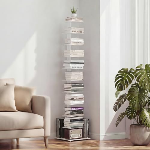 Suchtale 11-Tier Spine Bookshelf Tall Slim Vertical Book Tower White