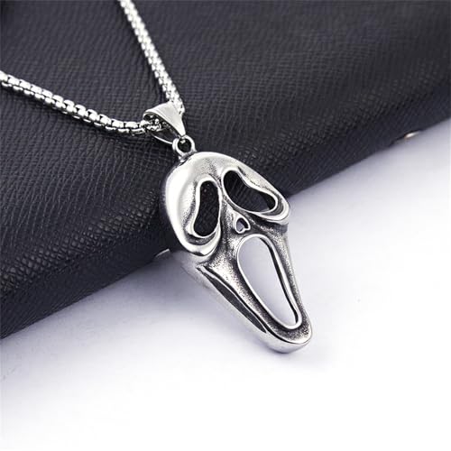 Dreuyet Ghost Face Mask Necklace for Men Women Stainless Steel Ghost Pendent Necklace Gothic Punk Mask Necklace Halloween Horror Ghost Horn Jewelry4