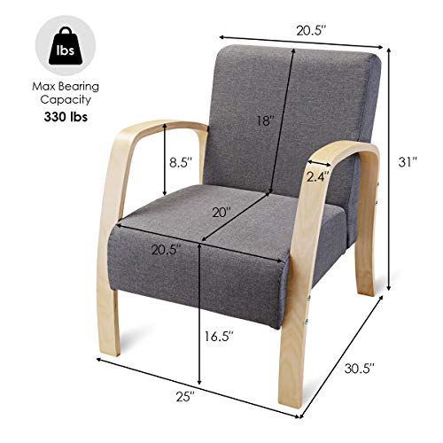 Giantex Modern Accent Wooden Armchair, Contemporary Fabric Upholstered Lounge Chair, Solid Wood Frame & High-Density Foam Seat, Single Sofa Chair For Living Room Bedroom Office (Gray) #TOP6