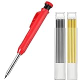 Solid Carpenter Pencil Set for Construction with Sharpener and 12 Replaceable Refill Leads, Deep Hole Mechanical Pencils Wood Marker Marking Tool for Carpenter Scriber Woodworking Architect