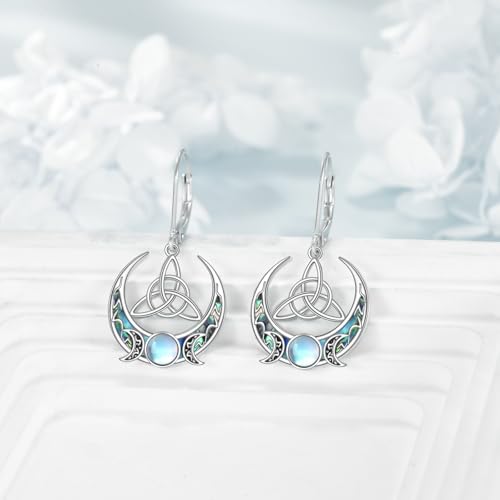 Celtic Earrings for Women 925 Sterling Silver Celtic Moonstone/Abalone Earring Vintage Wiccan Pagan Jewelry Gifts for Men4