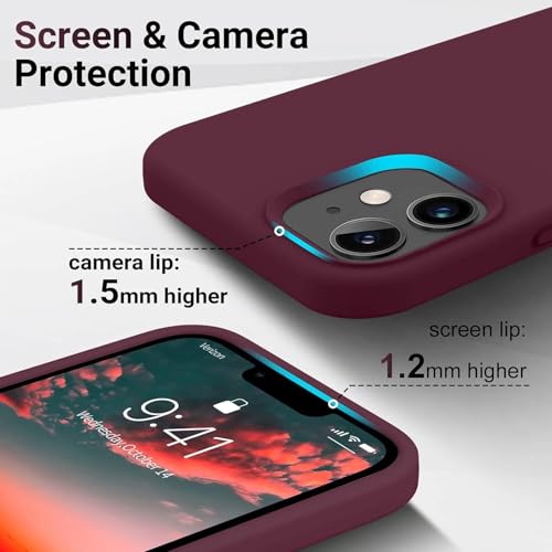 Image of Premium Liquid Silicone Case for iPhone 12 & 12 Pro - Slim Full Body Protective Back Cover with Soft Microfiber Lining, Anti-Slip Grip Scratch Resistant Phone Case(Burgandy)