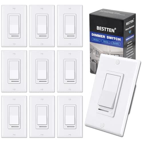 BESTTEN 10 Pack Dimmer Light Switch, Single-Pole or 3-Way Dimmer