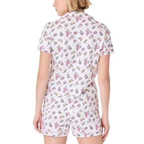 Image of Womens Pajamas Set Trendy 2 Piece Button Down Monkey Shorts Set Y2k Roller Dupes Rabbit Long Sleeve Preppy Loungewear Pjs, XX-Small, Sweet Dreams
