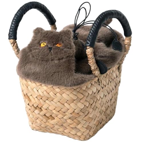 [ヘイニ] ミネットプリシュ ハンドバッグ ファー かご 巾着 軽量 猫モチーフ 秋冬 大人 レディース (モカ)のサムネイル