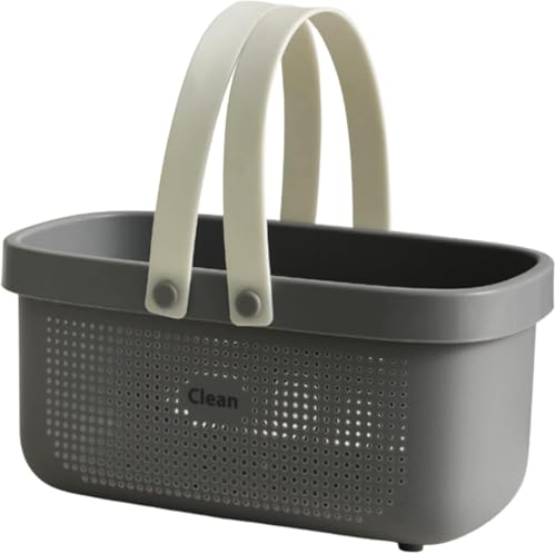 浴室用収納バスケット、通気性メッシュデザイン、31.5×17.8×15.6cm、シリコン持ち手付き、グレー/白/ピンク/グリーン (グレー)