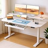 COMHOMA Electric Standing Desk with Drawers, 48 x 24'' Sit Stand up Desk with Monitor Stand, Laptop Stand, Height Adjustable Ergonomic Home Office Computer Desk with Memory Preset Controller