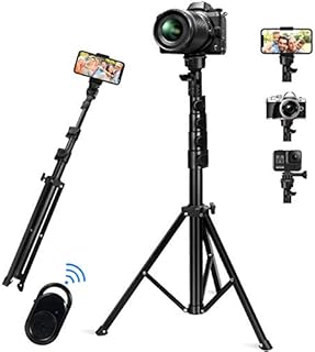 Uveegoo Selfie Stick Tripod, 63 inches Lightweight Extendable Phone Tripod Stand for Travel Video, Camera & Cell Phone Holder with Wireless Remote Control Compatible with IOS & Android-Black
