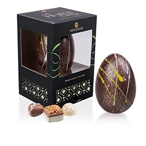 CHOCOLISSIMO – Groot Melkchocolade Paasei Met 4 Non-Alcoholische Chocolaatjes – Edel Paascadeau in Donkere Geschenkverpakking, Paassnoepcadeau voor Vrouwen, Paaschocolade, Luxe Ei Donker