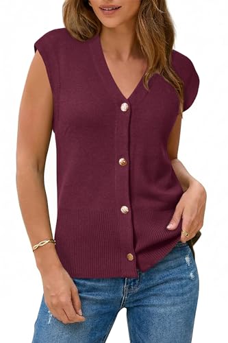 Arach&Cloz Vest Tops for Women Summer Wool Blend Button Down