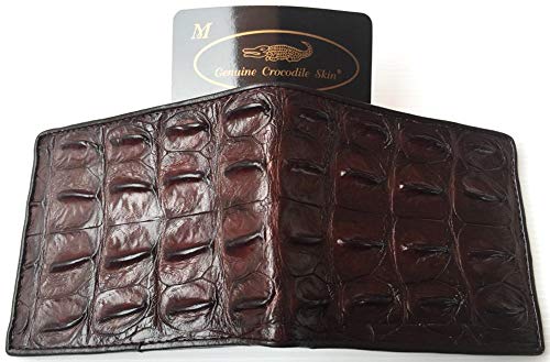 Julie Genuine Real Backbone Crocodile Skin Leather Man Bifold Dark Brown Wallet3