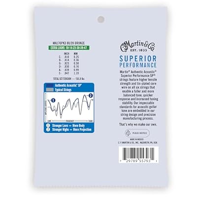 Martin Authentic Acoustic Guitar Strings, Superior Performance Extra Light 10-47 80/20 Bronze, 3 Pack