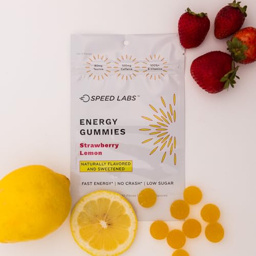 Image of Speed Labs Caffeine Energy Gummies Strawberry Lemon Natural, 25mg Caffeine, Taurine, B-Vitamins per Piece, Vegan, Gluten Free, 1g Added Sugar (1 Pack, Strawberry Lemon)