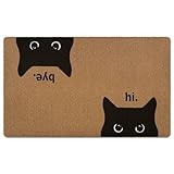 XLDLIOO Black Cat Door Mat, Cat Welcome mat, Cute Funny Welcome Front Door Mat Indoor Entrance, Rustic Artificial Coir Doormat Rugs for Cats Lovers Owners Porch Entry Patio Kitchen Decor 30x17in