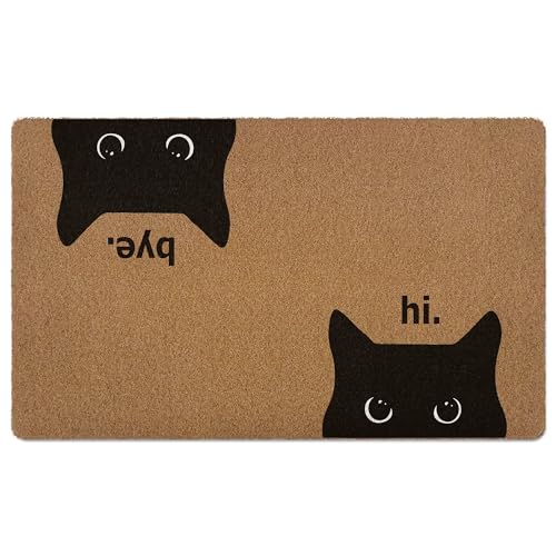 XLDLIOO Black Cat Door Mat Cat Welcome mat Cute Funny Welcome Front Door Mat Indoor Entrance Rustic Artificial Coir Doormat Rugs for Cats Lovers Owners Porch Entry Patio Kitchen Decor 30x17in