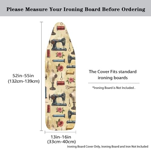 Image of Ironing Board Cover, Standard Size 15x54, Sewing Machine Rose Print, Elastic Edge, Resist Scorching, Adjustable Fastener, Fashion Iron Board Covers