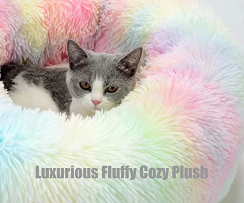 Cat Beds For Indoor Cats,Calming Dog Bed For Small Dogs Cats,Self Warming Fluffy Donut Marshmallow Cat Bed Machine Washable,Cozy Plush Cuddler Round Dogs Bed,Pet Bed For Cat Kitten Puppy 20" #TOP3