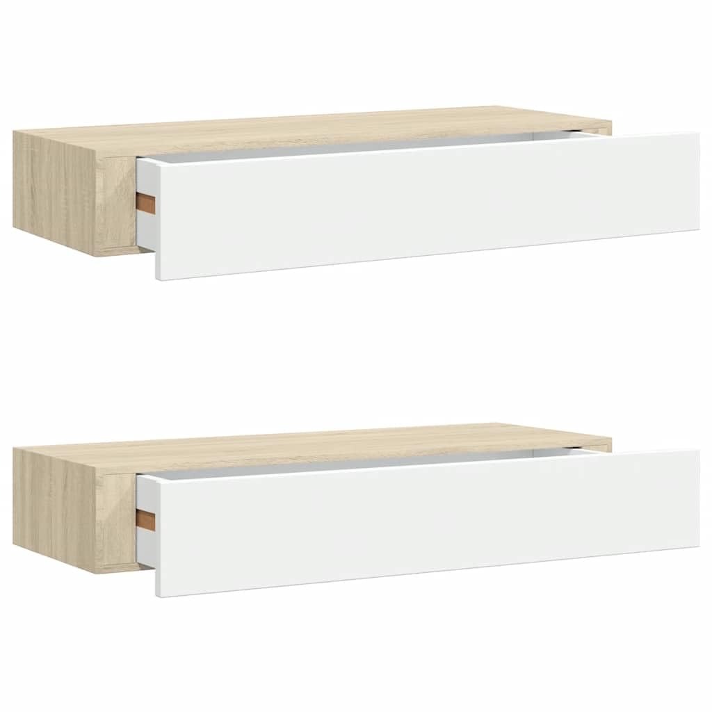 vidaXL Wall Drawer Shelves 2 pcs Oak and White 60x23.5x10cm MDF — image 1
