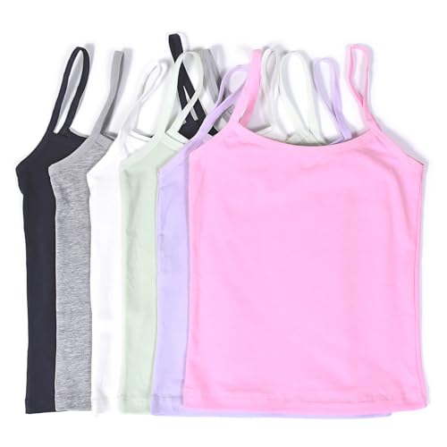Girls Camisole Tank Top Tagless Cami Under Shirts for Layering,Multiple 6 Packs Colors Available2