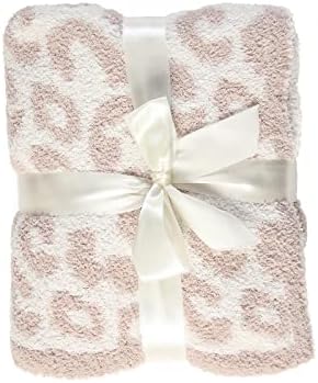Leopard Knitted Throw Blanket Super Soft Cozy Warm Microfiber Leopard Print Blanket 50"x60"Lightweight Fluffy Reversible Beige Cheetah Print Blanket for Couch Sofa Bed Travel