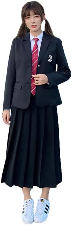Japanese School Girl Uniform Set of 5 Women's JK Suit Jacket Shirt Pleated Skirt with Tie Badge for Graduation