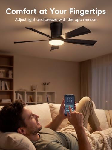 GRACEGLIDE 42 Inch Ceiling Fans with Lights, App and Remote Control, Black — view 2
