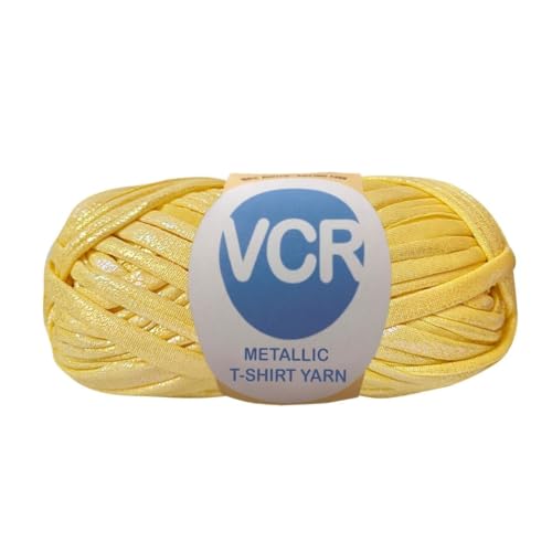 Image of VCR Shine Mustard Yellow Metallic T-Shirt Yarn, 100 Grams, 100% Metallized Craft Yarn, Pack of 1 Yarn, Suitable for Handbags, Tote Bags and Sling Bags