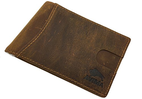 AVIMA Mens Slim Front Pocket Leather Wallet ID Window Card Case RFID Blocking