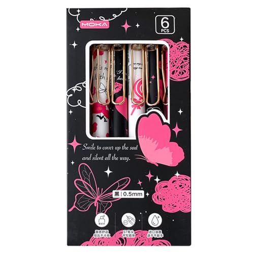 ZORESCOLEO 6Pcs Retractable Gel Pen 0.5mm Tip Butterfly Gel Pen Quick Drying Journaling Pen Smooth Writing for Writing