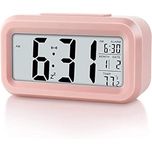 HYCLAM Réveil numérique, Horloge à Affichage LED avec Affichage de la température Snooze capteur de luminosité Intelligent pour la Chambre à Coucher, la Maison, Le Bureau et Les Voyages (Pink)