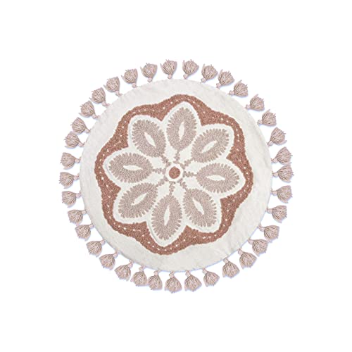 Image of Crane Baby Pillow, Decorative Round Mandala Pillow for Nursery and Toddler Rooms, Pink and White, 12" x 12"