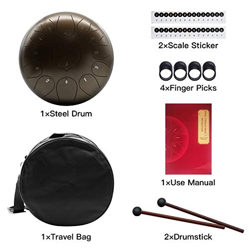 MTC 12 Inch Ethereal Drum 13 Note Steel Tongue Drum Percussion Instrument Lotus Hand Pan Drum with Drum Mallets Travel Bag,Applicable to Music Education, Yoga Meditation