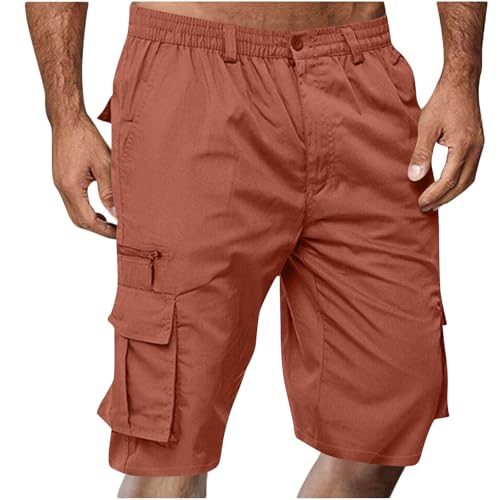 Image of Men Cargo Shorts Elastic Waist Outdoor Casual Shorts Stretch Drawstring Summer Baggy Joggers Short with Pockets