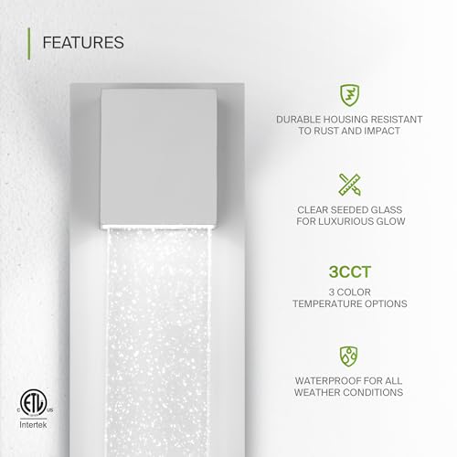 Image of ASD LED 13 inch Bubble Glass Wall Light Fixture, Outdoor & Indoor Seeded Sconce | 3CCT, Waterproof, Dimmable, ETL Listed | 12W 500LM 3000-5000K 120V | Exterior Lantern, Porch Lighting | White