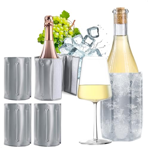COM-FOUR 4x Flaschenkühler für unterwegs - Weinkühler-Manschette mit Schnellverschluss - Kühlmanschette zum Kühlen von Bier Wein und Softdrinks - Sektkühler (04 Stück - grau)