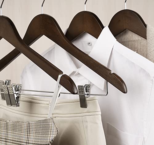 Wooden Clothes Hangers With Clips, 16Pack Wood Skirt Hangers With Clips, High-Grade Selected Walnut Wood Hangers With Sturdy Metal Clips For Pants, Suit, Heavy Winter Coat, Jacket, Formal Dress #TOP7