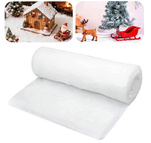 RUIBIFU Couverture de neige décorative, neige artificielle de Noël (80x300cm), rouleau pour décoration de coton de Noël, nappe de neige artificielle blanche, couverture de neige pour village de Noël