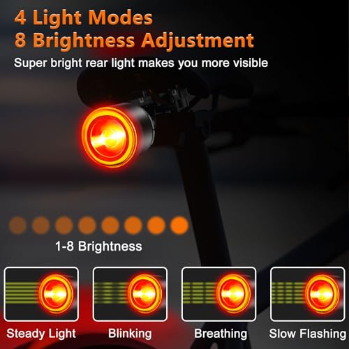 Image of NineLeaf Smart Brake Sensing Rear Bike Lights, Bicycle Tail Light, Bike Lights for Night Riding, Auto On /Off, 300 Lumen 220Adjustable Angle 1000M Viewable Range IP65 Waterproof USB-C Rechargeable