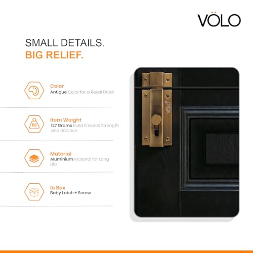 Image of VOLO Heavy Duty Door Lock Baby Latch for Home & Office Doors | Door Latch /Chitkani | Aluminum Ingot Build | Waterproof & Rust Resistant | 1 Year Warranty |1 Piece with Screws (Antique, 5 Inch)
