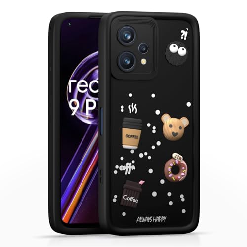 Image of Bintage Cases Cute Fun Taddy| 3D Ball Bear| Donut| Coffee Rubber Case Full Body & Camera Protection Back Cover Compatible for Realme 9 Pro 5G - Black